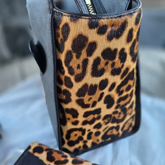 Kate Spade Black and Leopard Cat Tote with Wallet - Picture 3 of 9